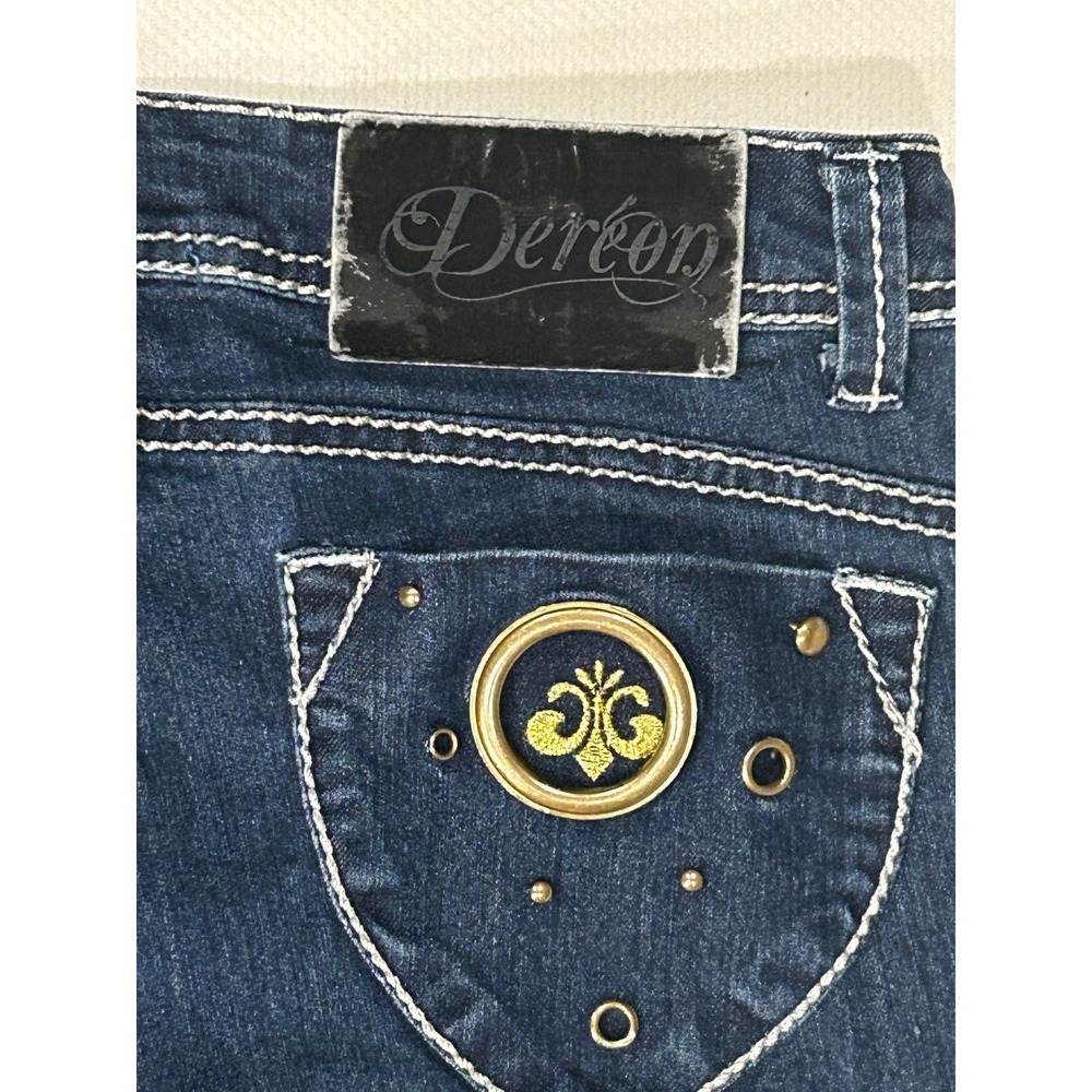 Dereon Girls Dark Wash Denim Jeans Gold Accent Size 7/8 Rhinestone - Picture 9 of 11
